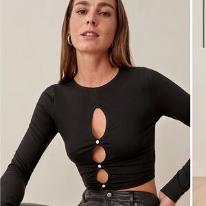Reformation Black Cut-Out Crop Top